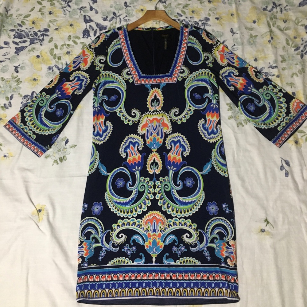 Laundry By Shelli Segal 3/4 Sleeve Square Neck A-Line Shift Dress Size 10 Lined